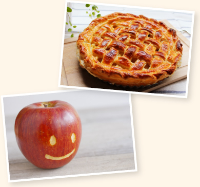 アップルパイ 顔形にむいたりんご